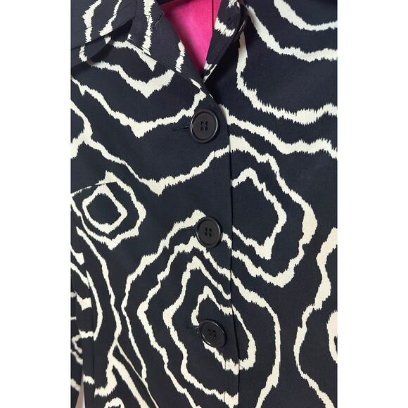 Trina Turk Size 4 Floral Printed Rain Coat Trench Overcoat Statement Black Art - Picture 4 of 10